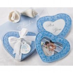 Wedding Glass Coaster -Blue Love Heart Photo Frame - personal bomboniere - 2 pack